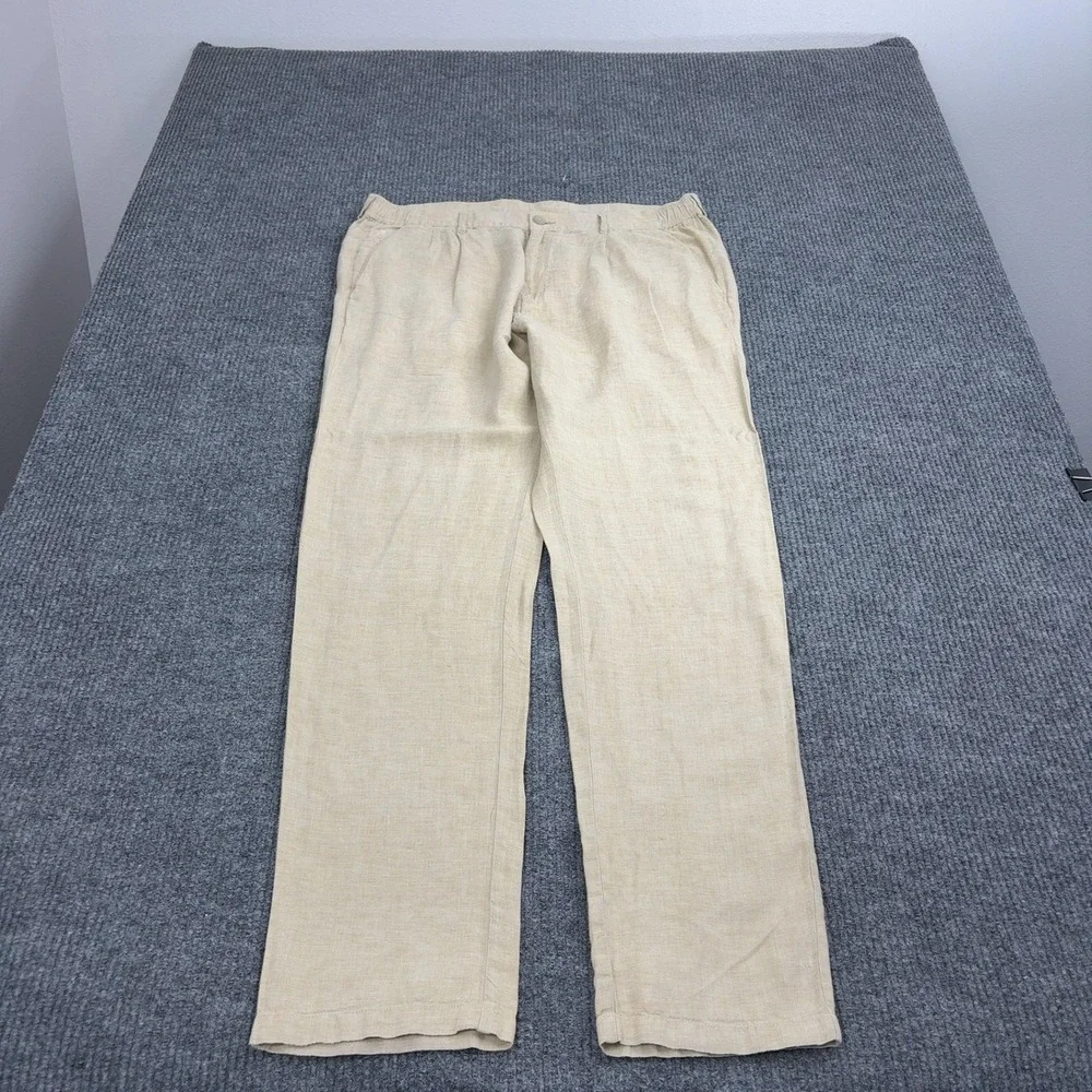 Zulus Festin‎ Pants Mens 37x34 Tan Linen Comfort Fit Flat Front Summer Casual